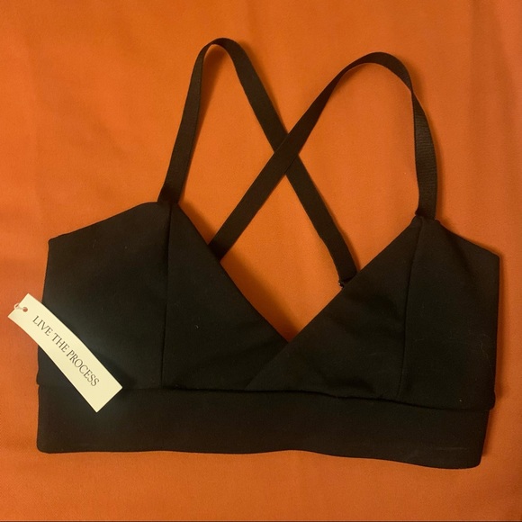 LIVE THE PROCESS, Criss-cross V Stretch Sports Bra, Black, XS - Picture 5 of 6